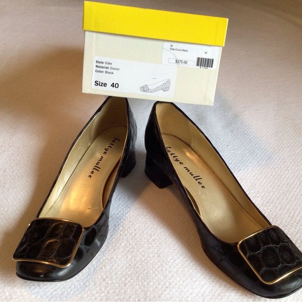 NIB Bettye Muller black croc with kitten heels 40